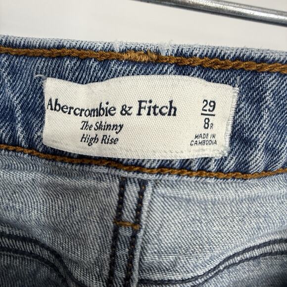 Abercrombie Fitch Skinny High Rise Jeans size 29/8 Destroyed Light Blue Denim - Picture 12 of 13